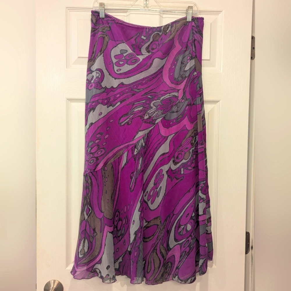 Metro Wear Maxi Long purple grey psychedelic patterern Boho Lagenlook tier Sz XL